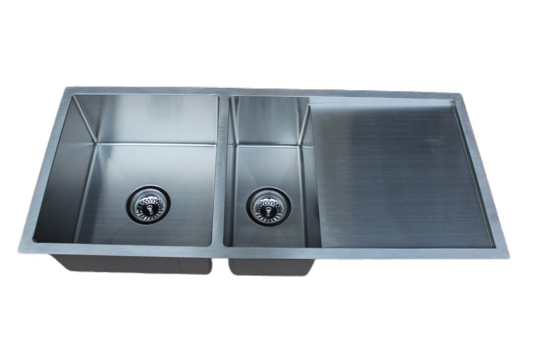 Handmade Stainless Steel Kitchen Sink Double Bowls with Drainer (100cm x 45cm) - HMDBD10045 - Bathroom Hub