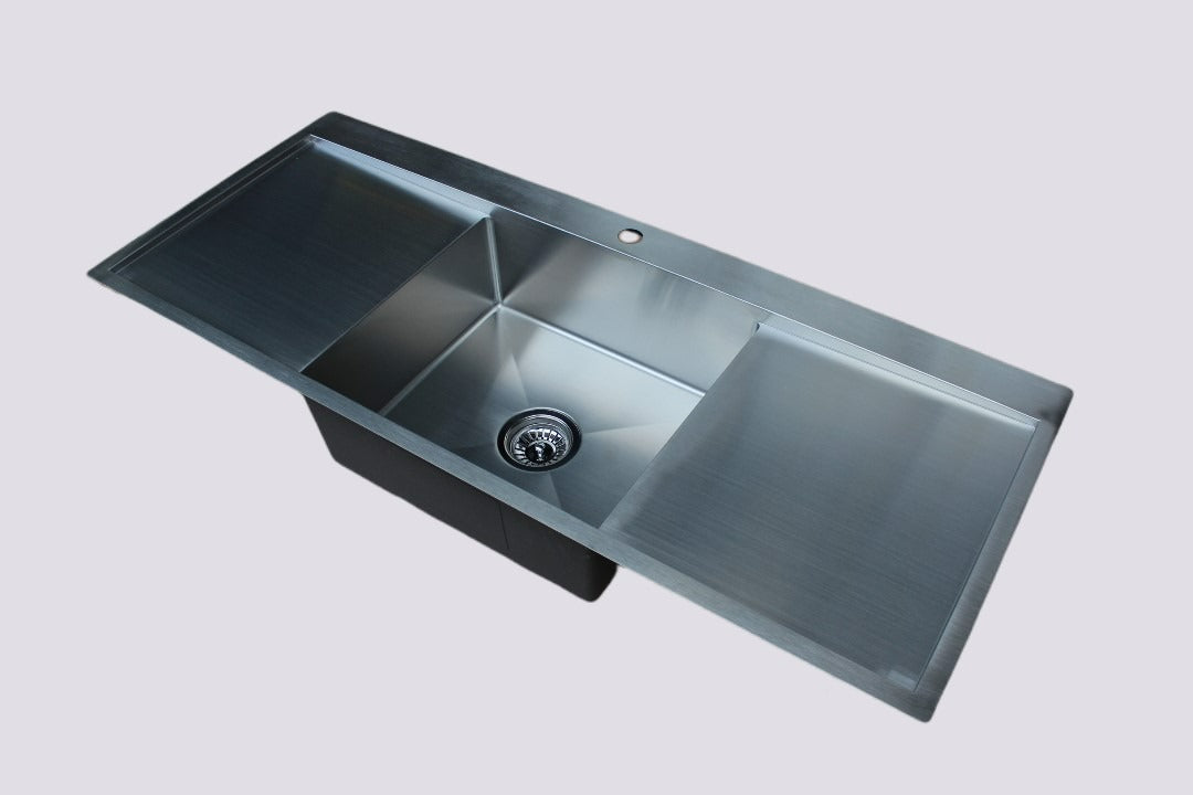 Handmade Stainless Steel Kitchen Sink Single Bowl with Double Drainers (122m x 50cm) - HMSBDD12250TH - Bathroom Hub