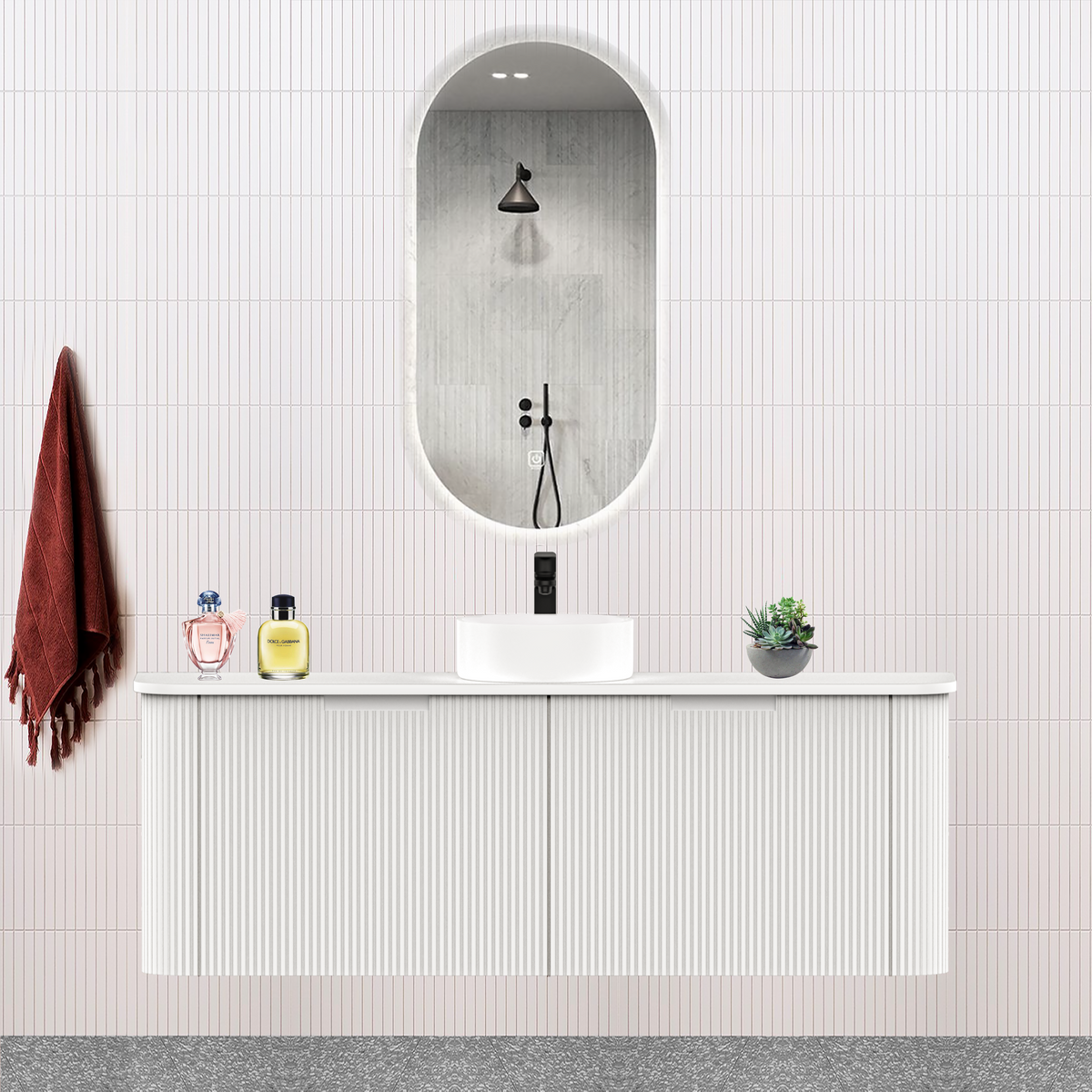 Fluted Matt White Designer Vanity Unit 1500mm WH2216S_1500_MW - Bathroom Hub