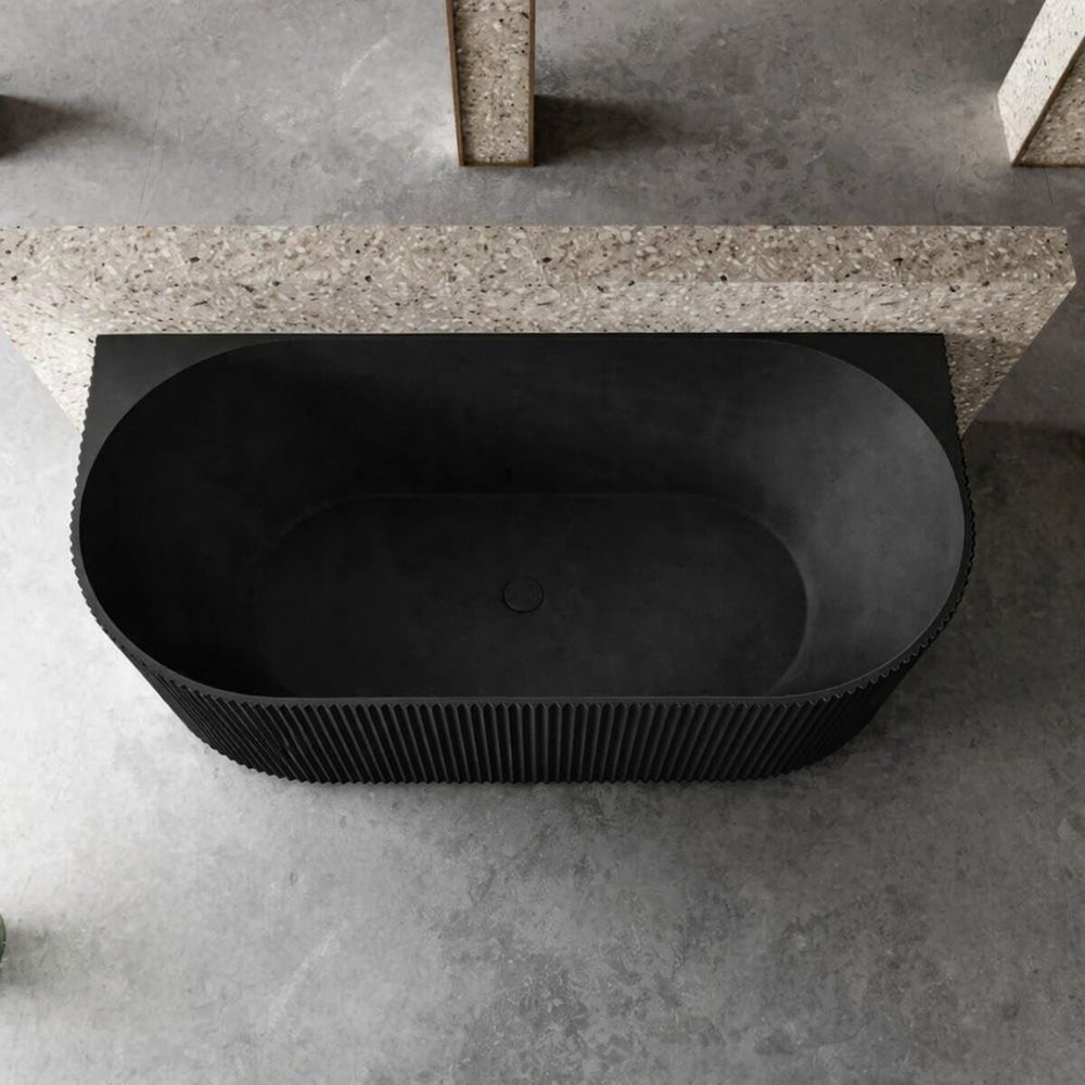 1700 mm Fluted V Groove Matt Black Back to Wall Freestanding Bath - Bathroom Hub