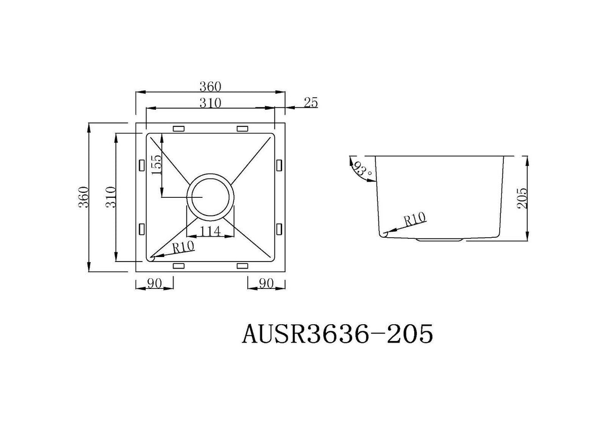Handmade Stainless Steel Kitchen Sink single Bowls (36cm x 36cm) - HMSB3636R - Bathroom Hub