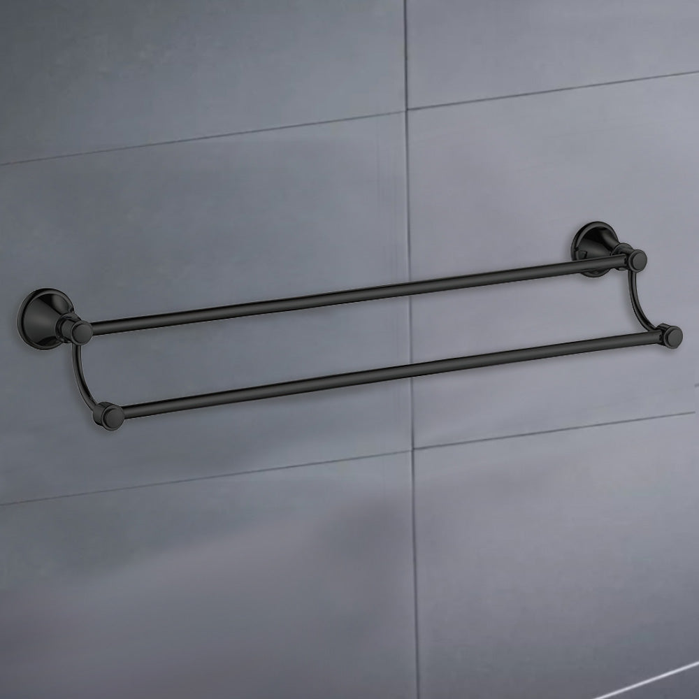Clasico Vintage Double Towel Rail 800mm in Matt Black - 66502-800MB - Bathroom Hub