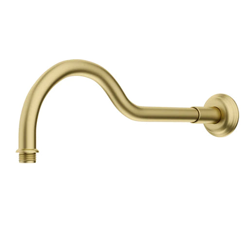 Clasico Round Brushed Gold Curved Shower Arm Brass - PRY018BG - Bathroom Hub