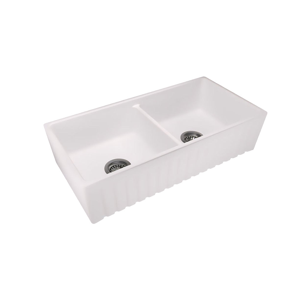 Double Bowl Fire Clay Farmhouse Sink - Bathroom Hub
