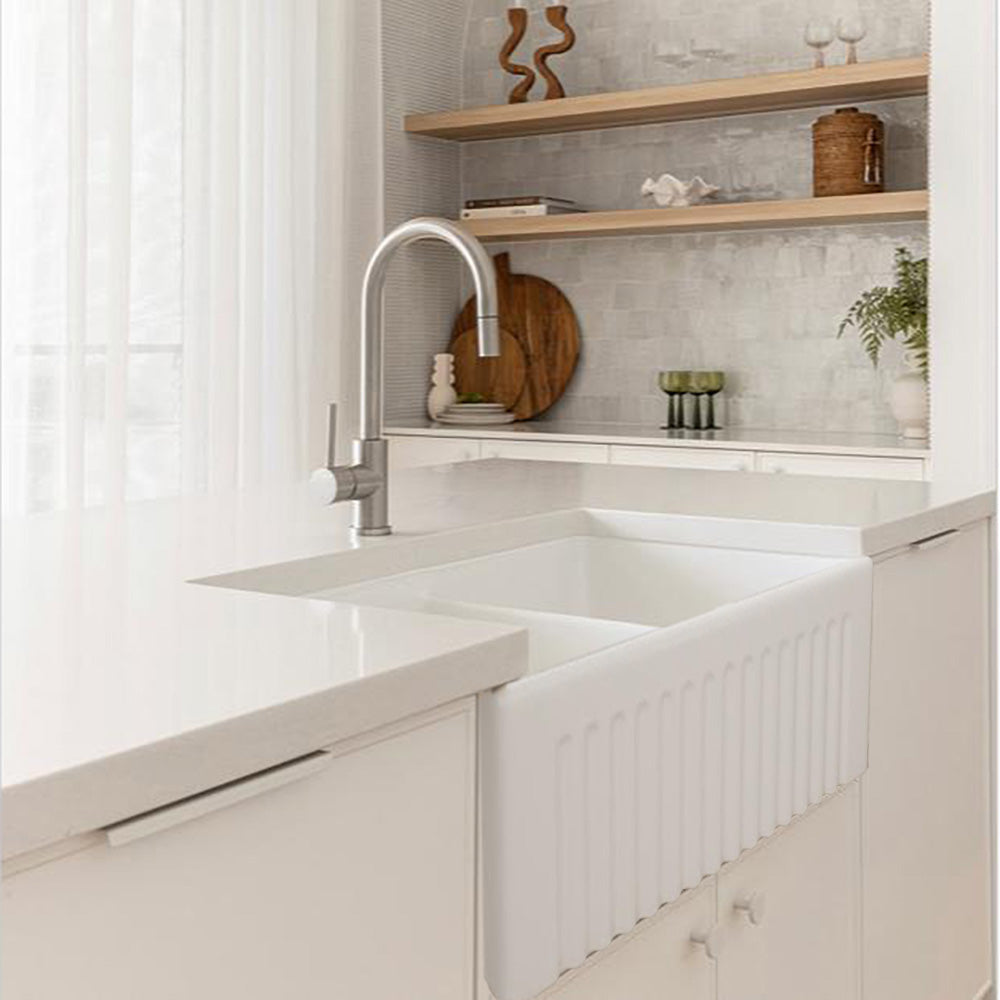 Double Bowl Fire Clay Farmhouse Sink - Bathroom Hub