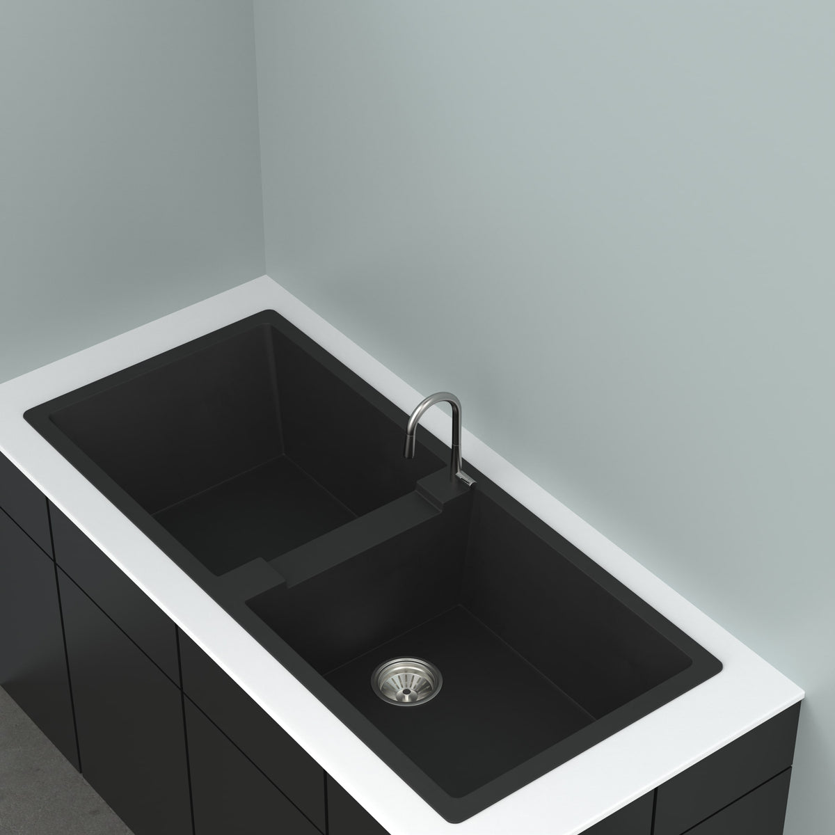 GRANITE Double Bowl Kitchen Sink D1140-BK - Bathroom Hub