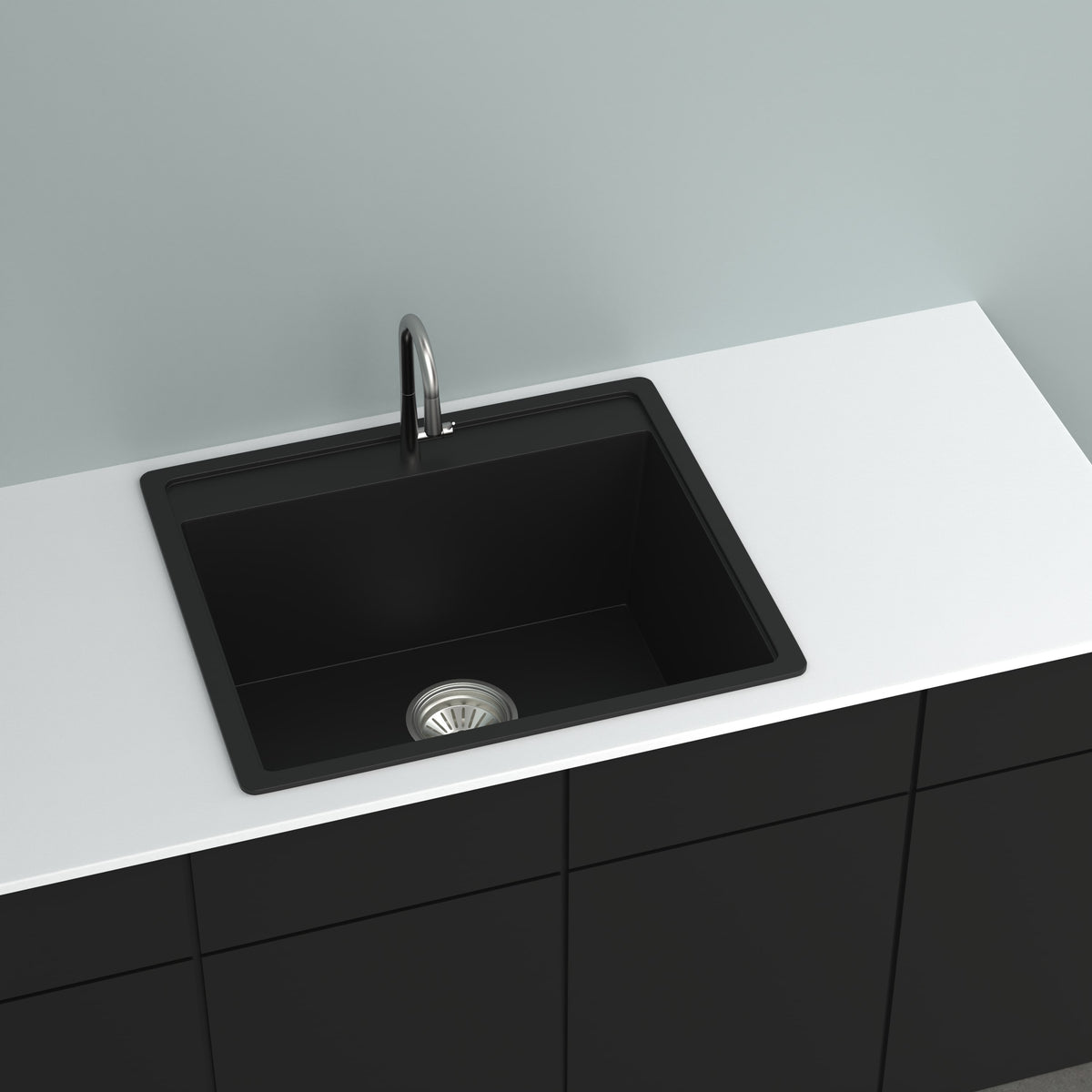 GRANITE Single Bowl Kitchen Sink D565-BK - Bathroom Hub