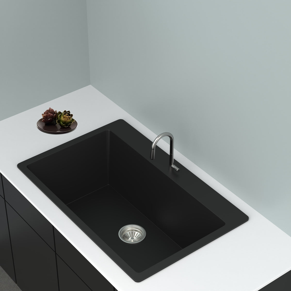 GRANITE Single Bowl Kitchen Sink D780-BK - Bathroom Hub