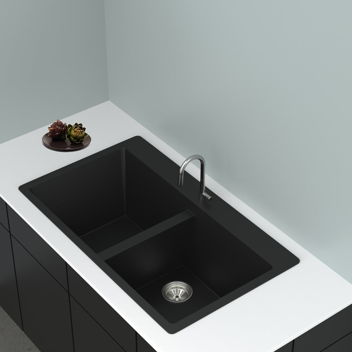 GRANITE Double Bowl Kitchen Sink D861-BK - Bathroom Hub