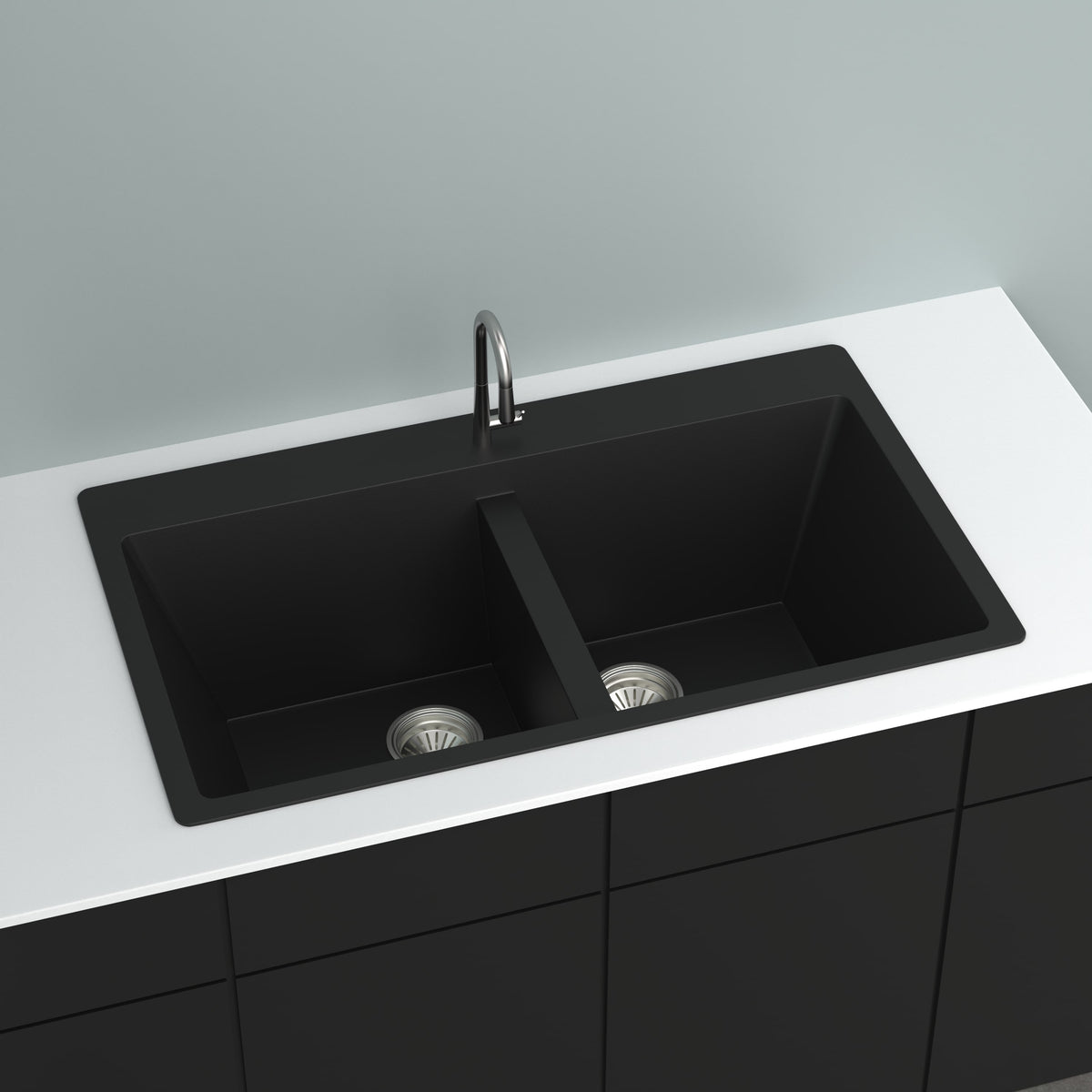 GRANITE Double Bowl Kitchen Sink D861-BK - Bathroom Hub