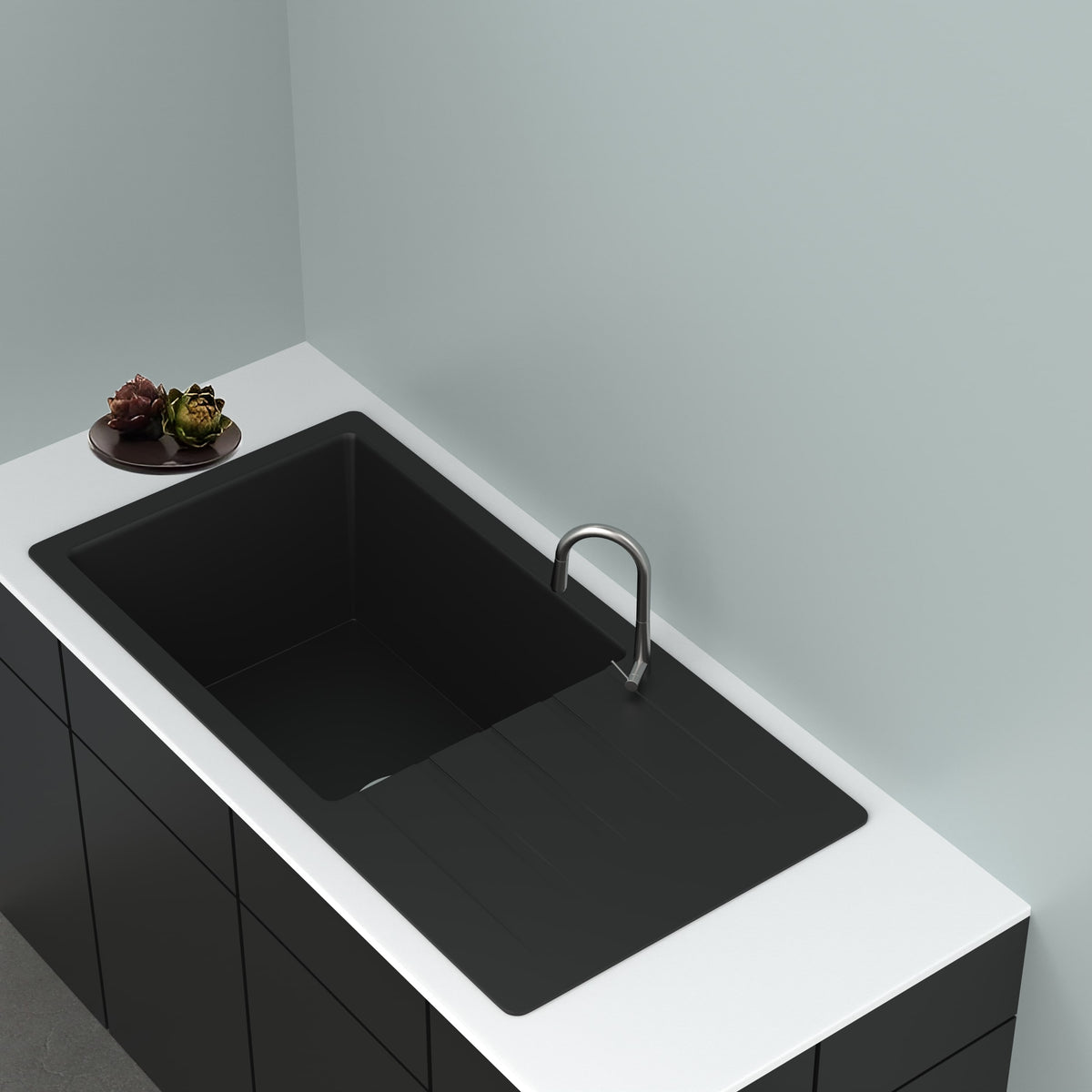 GRANITE Single Bowl Drainer Kitchen Sink D915-BK - Bathroom Hub