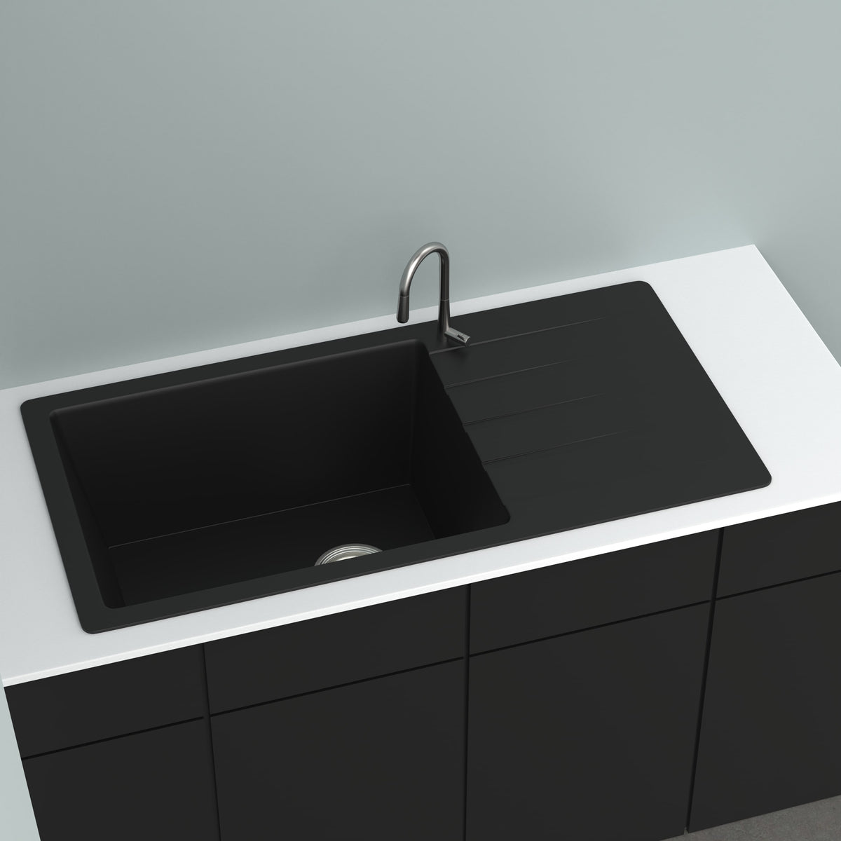 GRANITE Single Bowl Drainer Kitchen Sink D915-BK - Bathroom Hub