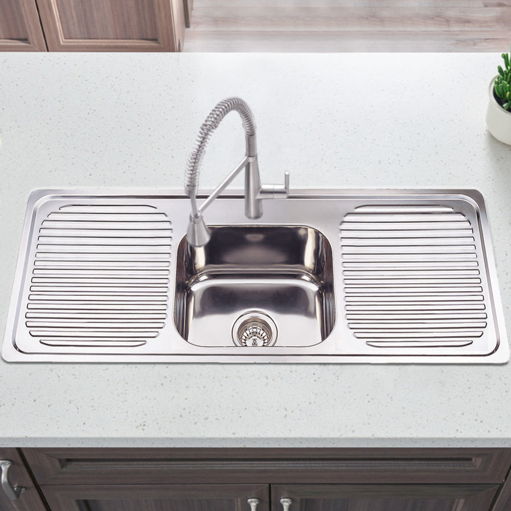 Single Bowl & Double Drainer Kitchen Sink 1180 x 480mm DH446S - Bathroom Hub