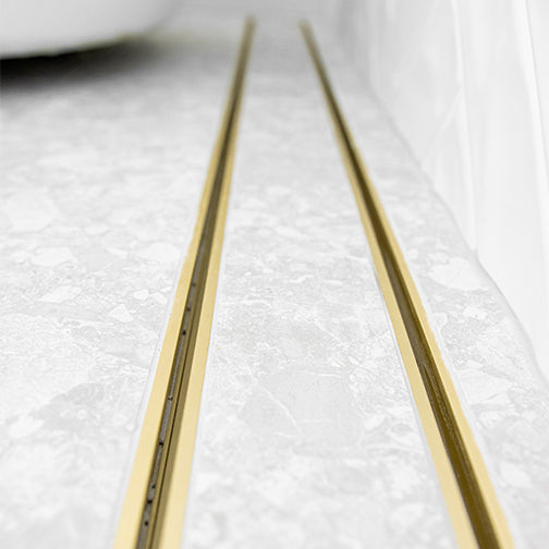 Aluminium Slimline Tile Insert Shower Drain Matt Gold 300-3000x100x21mm - Bathroom Hub