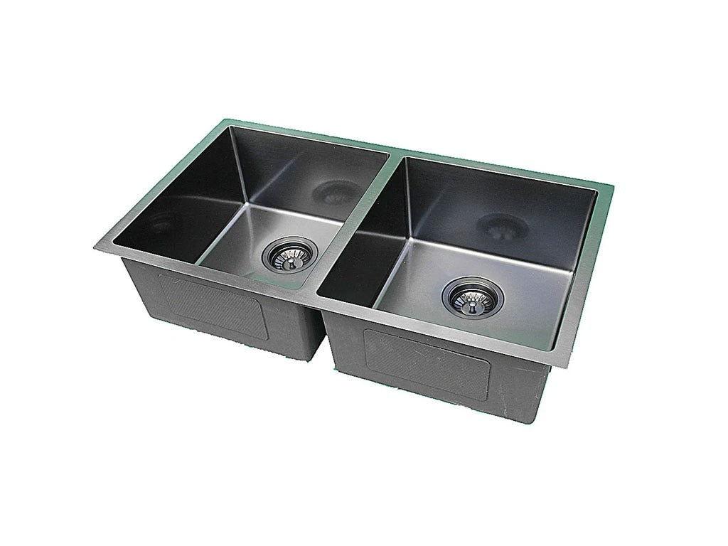Handmade Stainless Steel Kitchen Sink Double Bowls PVD – Black (80cm x 45cm) - HMDB8045R PVD BLACK - Bathroom Hub
