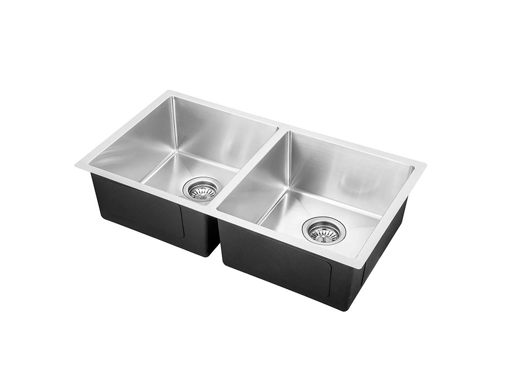 Handmade Stainless Steel Kitchen Sink Double Bowls (80cm x 45cm) - HMDB8045R - Bathroom Hub