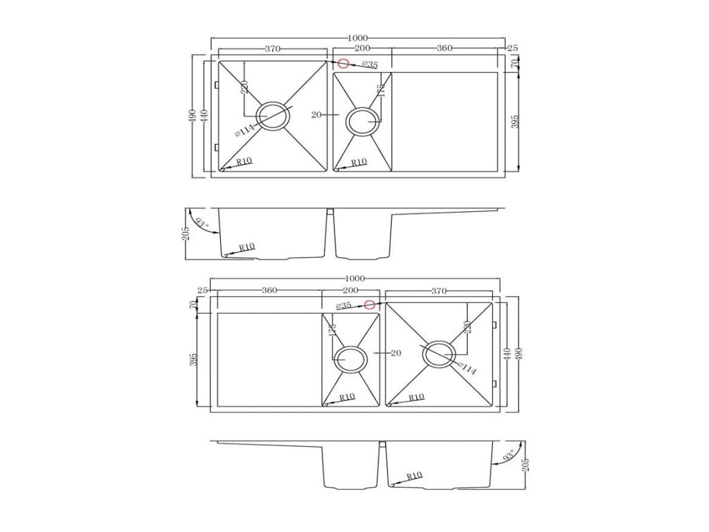 Handmade Stainless Steel Kitchen Sink Double Bowls with Drainer (100cm x 49cm) - HMDBD10049TH - Bathroom Hub