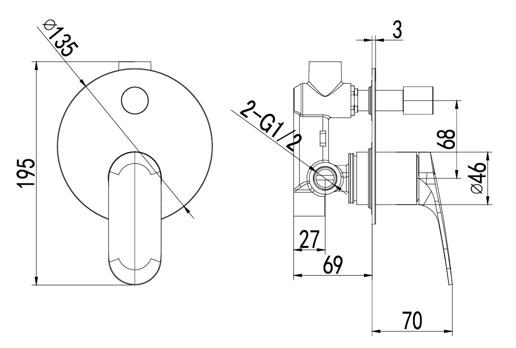 Sulu II Wall Mixer Rough-In Body- HYB168-501BD