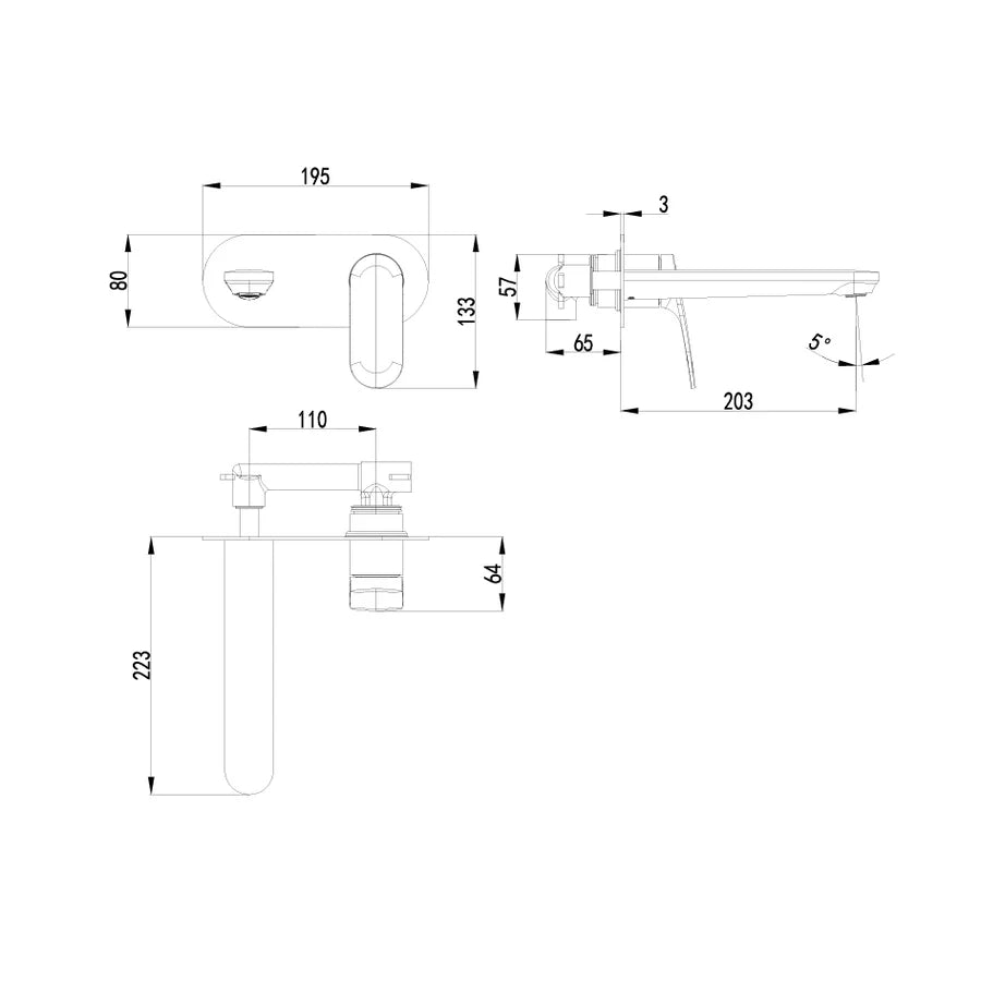 Sulu II Wall Basin Mixer Trim Kit With Rough-In Body Chrome HYB168-601TK
