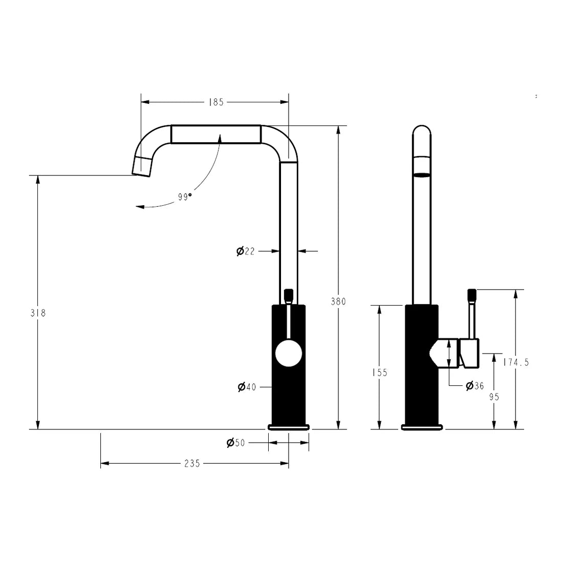 Linie Lead Free Sink Mixer Brushed Gold HYB585-101BG
