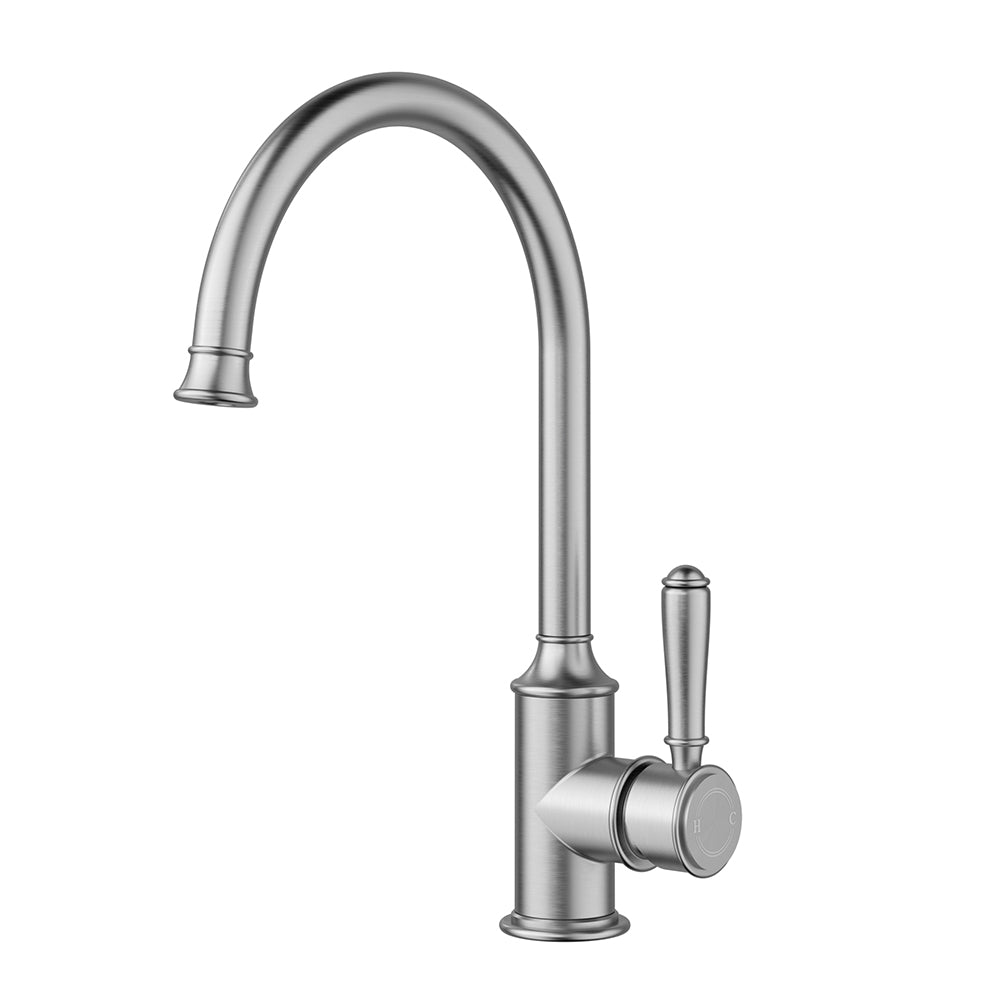 Clasico Vintage Gooseneck Sink Mixer Brushed Nickel - HYB868-101BN - Bathroom Hub
