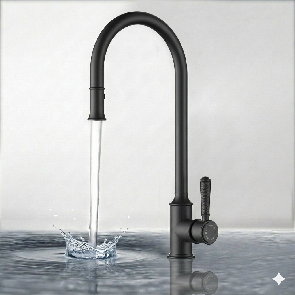 Clasico Pull Out Sink Mixer Matt Black HYB868-103-MB - Bathroom Hub