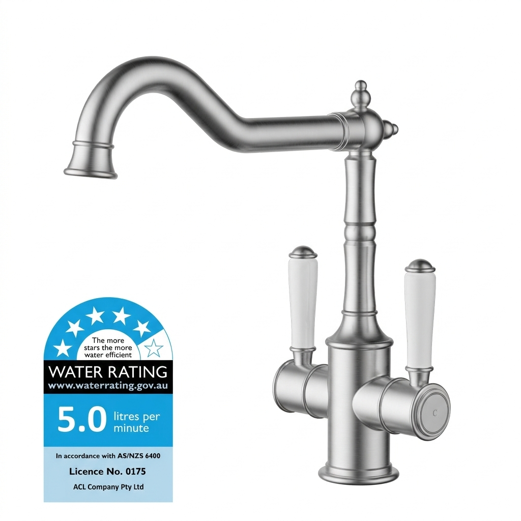 Clasico Twin Handle Gooseneck Sink Mixer Ceramic Handle HYB868-105A-BN - Bathroom Hub