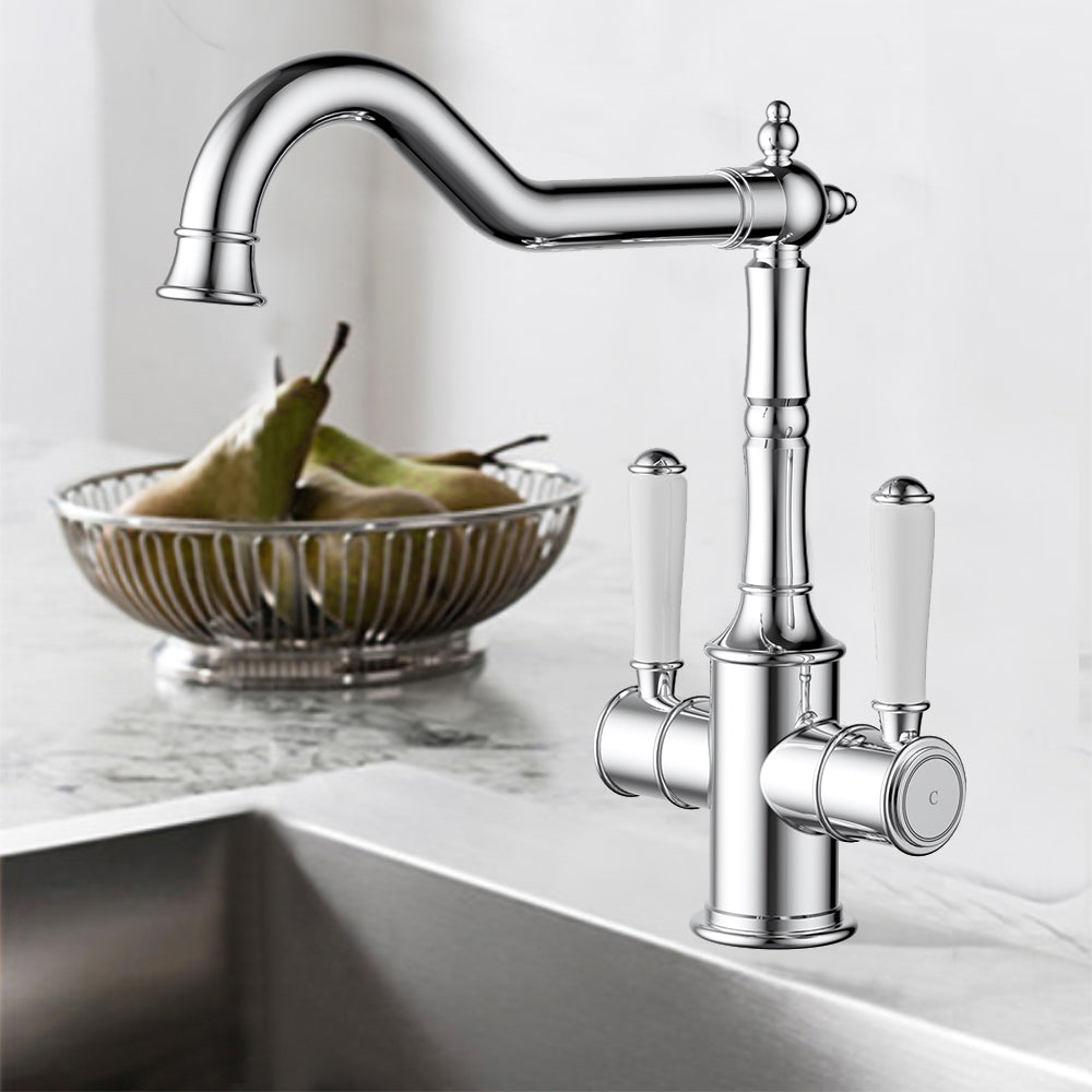Clasico Twin Handle Gooseneck Sink Mixer Ceramic Handle HYB868-105A - Bathroom Hub