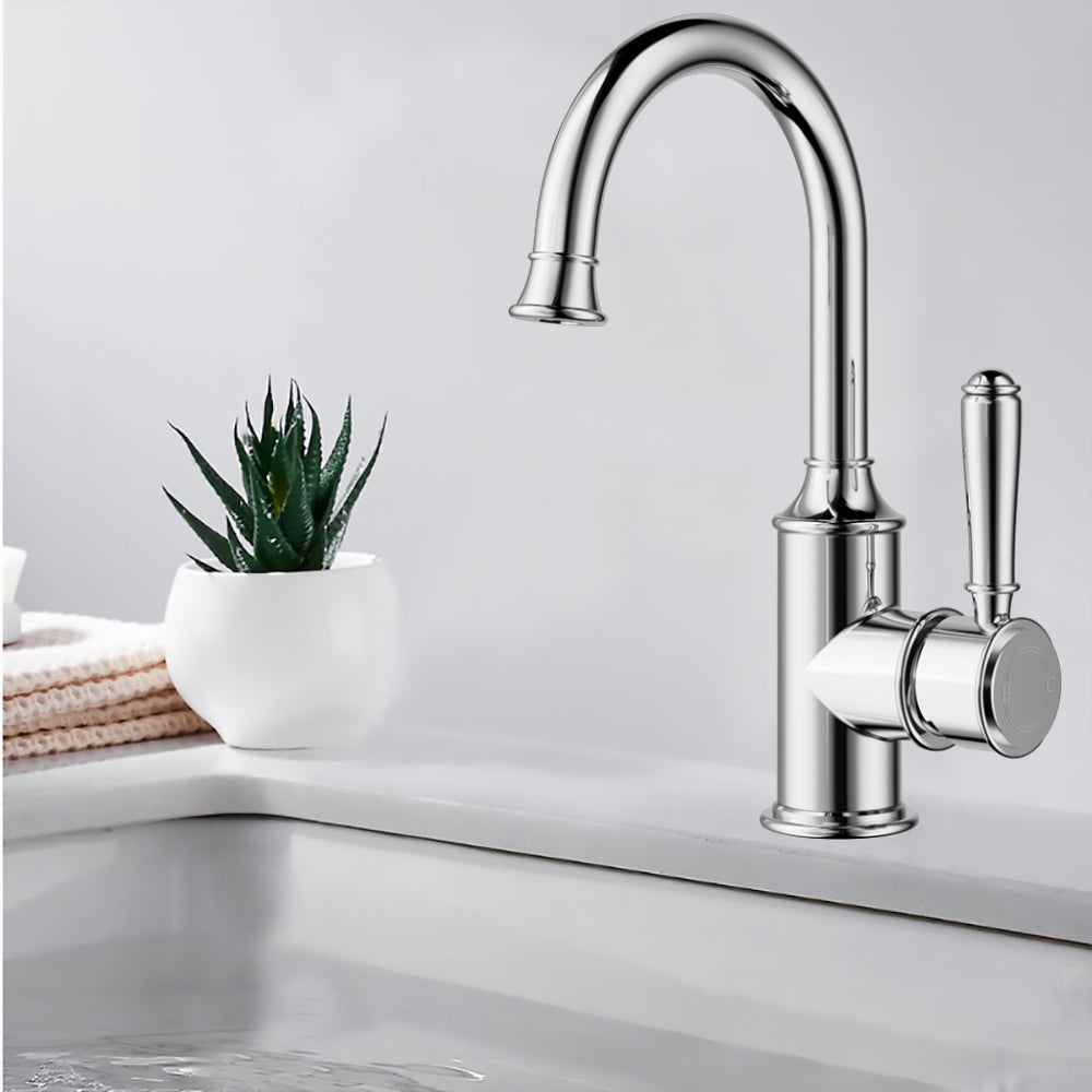 Clasico Gooseneck Basin Mixer - HYB868-201 - Bathroom Hub