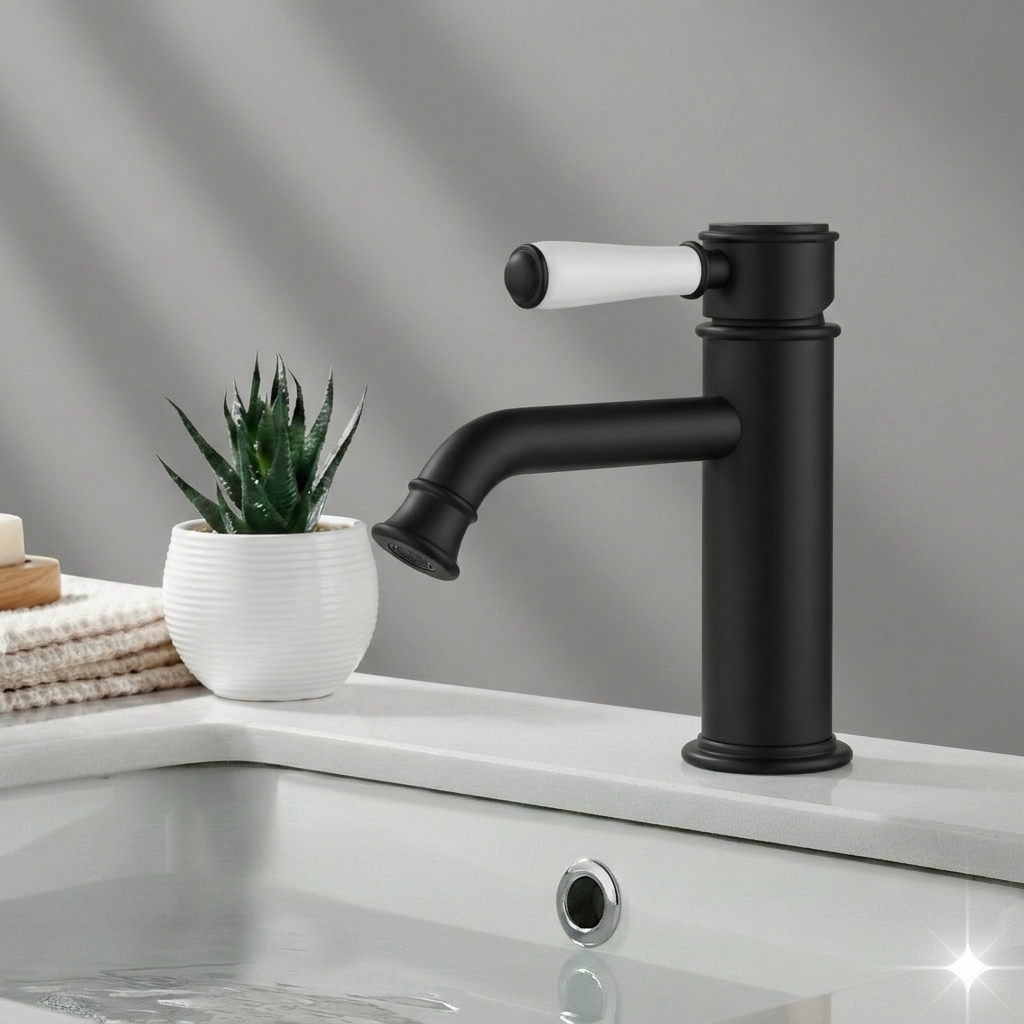 Clasico Basin Mixer Ceramic Handle Matt Black HYB868-203A-MB - Bathroom Hub
