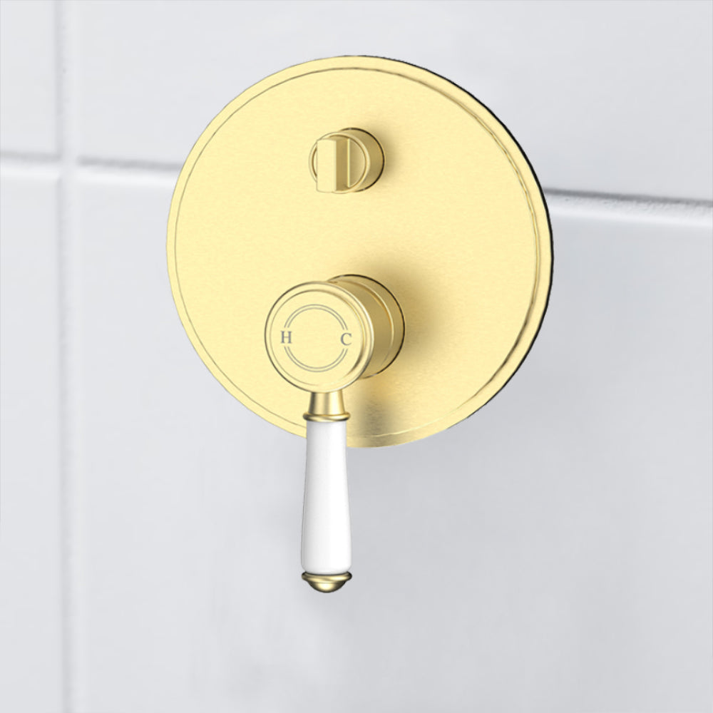 Vintage Wall Diverter Mixer Trim Kits Ceramic handle in Brushed Gold - HYB868-501ATK-BG