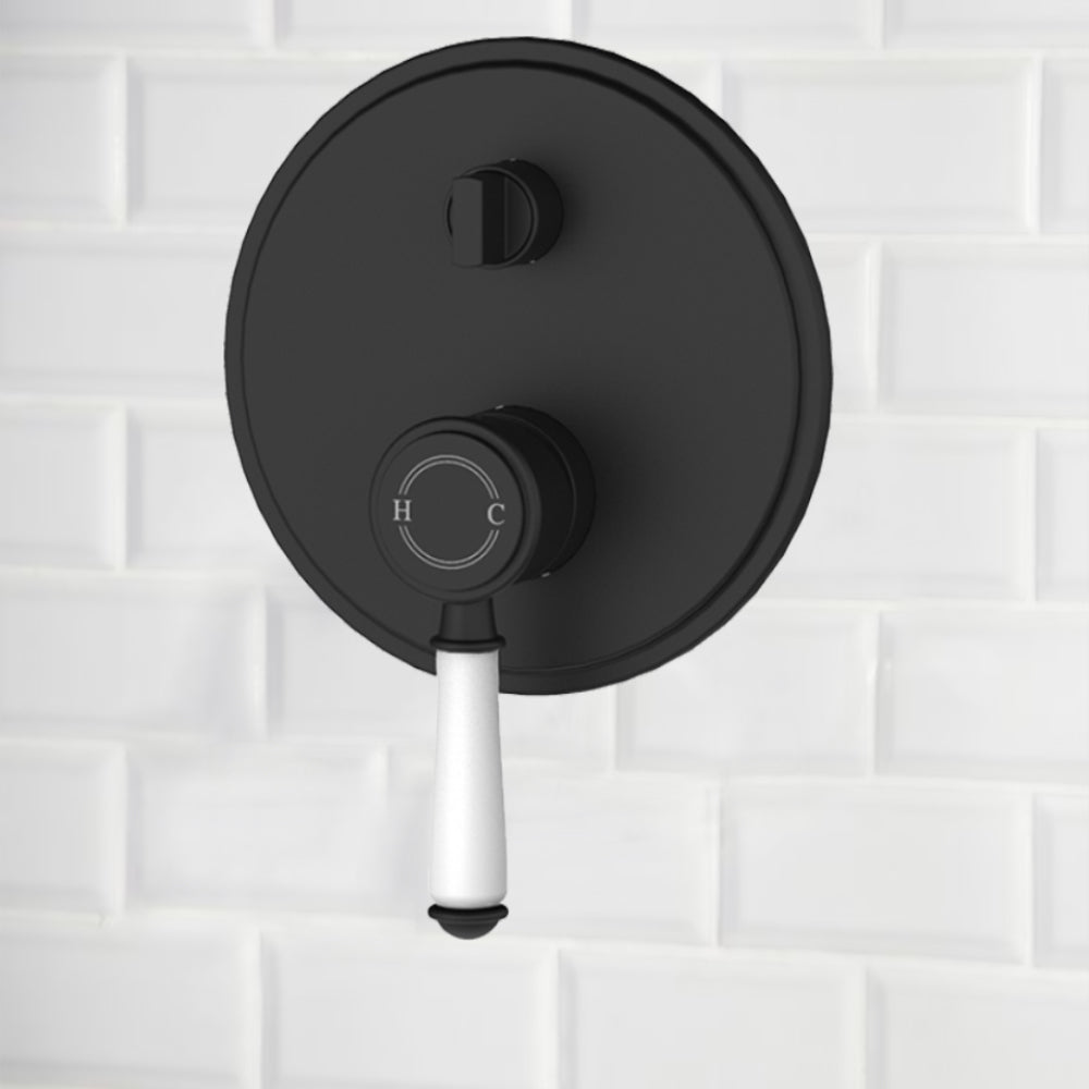 Vintage Wall Diverter Mixer Trim Kits Ceramic handle in Matt Black - HYB868-501ATK-MB