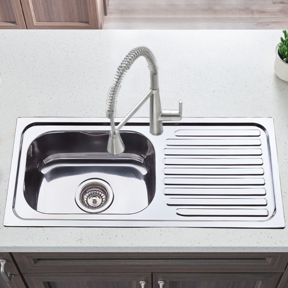 Eden Single Bowl & Single Drainer Kitchen Sink 765 x 365mm NH327SLHB - Bathroom Hub