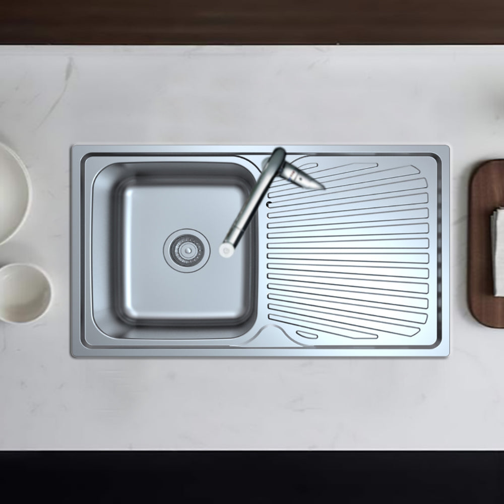 Otus Single Bowl & Drainer Kitchen Sink 800 x 480mm P008048-2LHB - Bathroom Hub