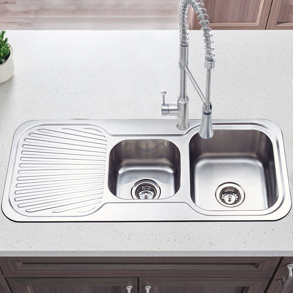 Cora 1 & 3/4 Bowl & Single Drainer Kitchen Sink 1080 x 480mm P1080RHB - Bathroom Hub