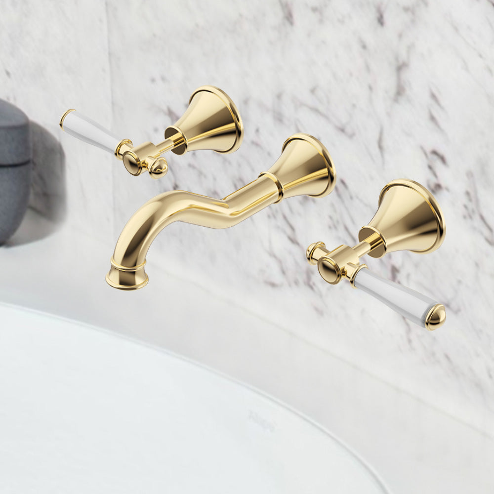 Clasico Vintage Bath Set Ceramic Handle in Brushed Gold - PCK90NZ01ALF-BG - Bathroom Hub