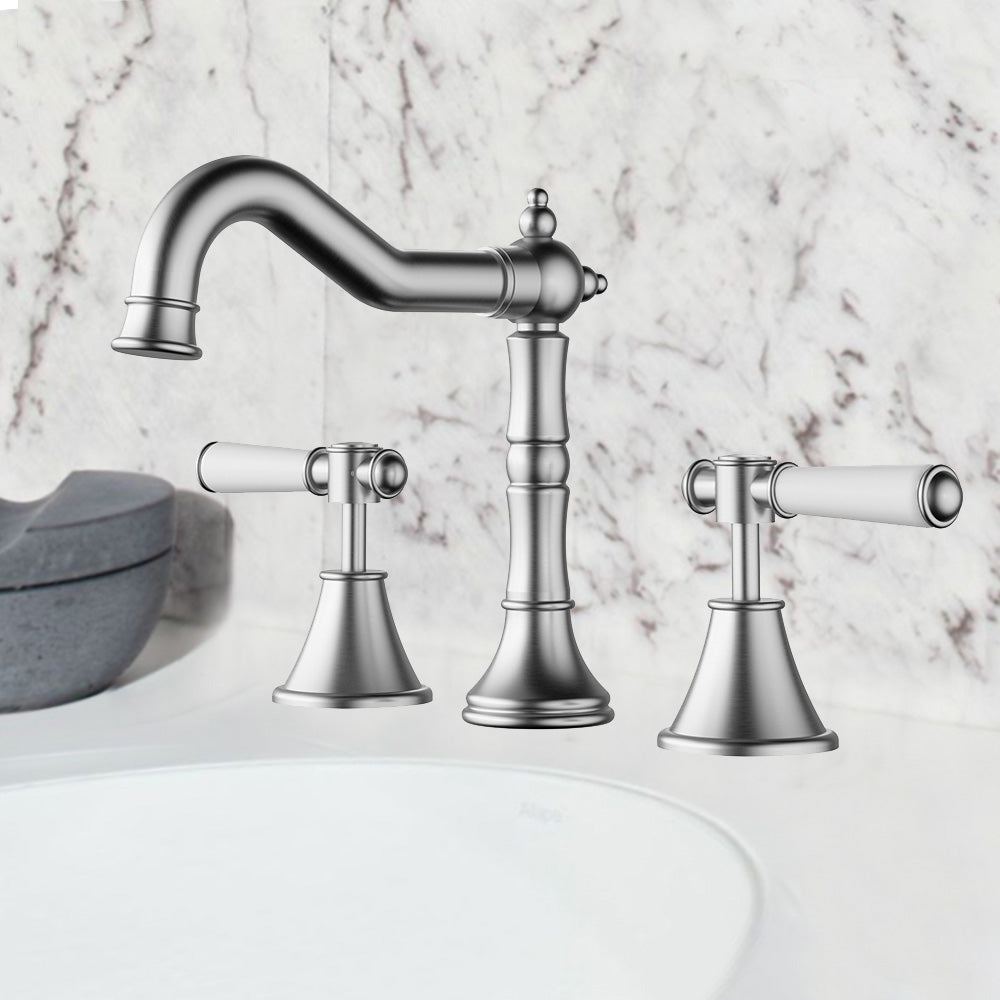 Clasico Vintage Basin Set Ceramic Handle in Brushed Nickel - PCK90NZ04ALF-BN
