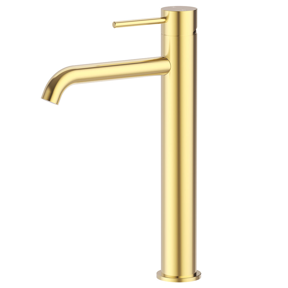 Otus Slimline SS Highrise Basin Mixer Brushed Gold PLC2002SS-BG - Bathroom Hub