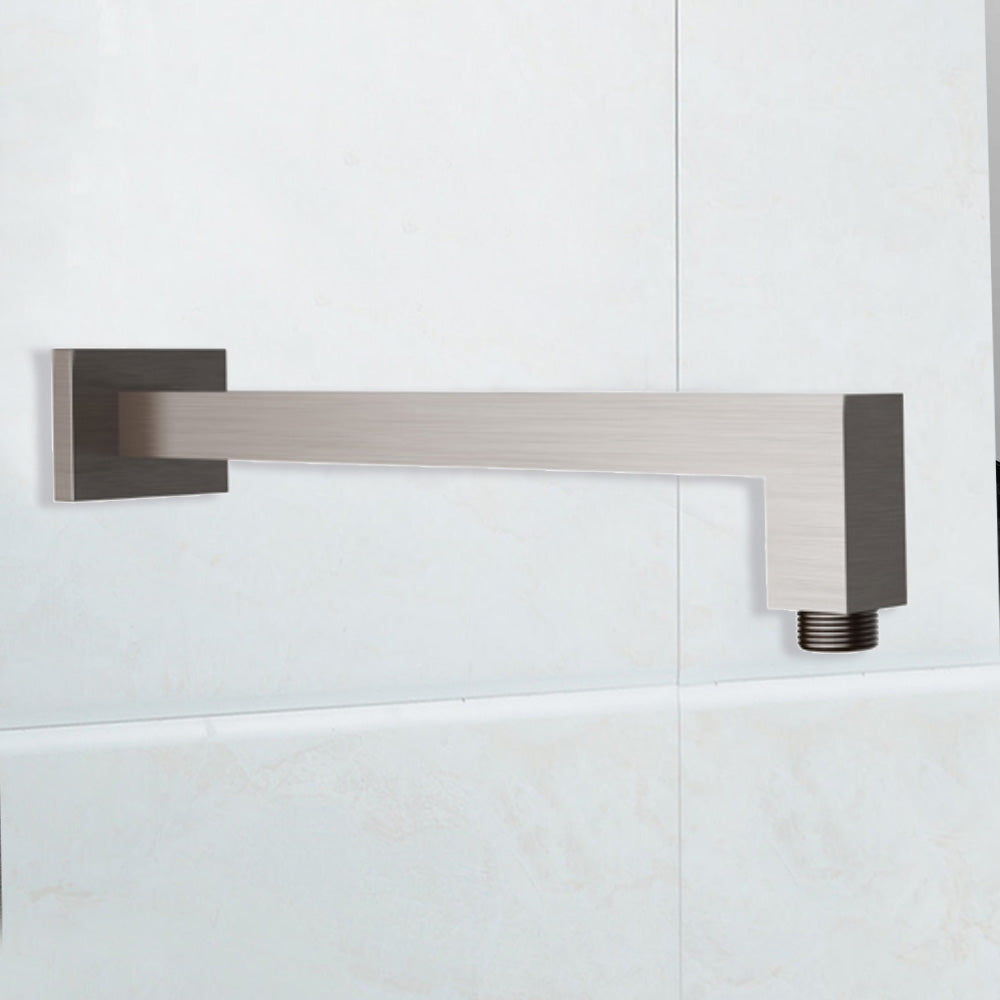 Square Horizontal Wall Mounted Shower Arm 400mm Brushed Nickel - PRY003-BN