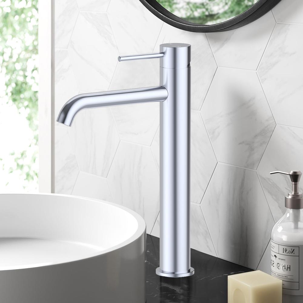 Otus Slimline Stainless Steel Curved Spout High rise Basin Mixer - PLC2002SS-BN - Bathroom Hub