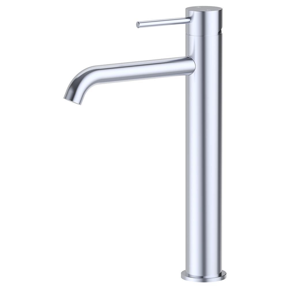 Otus Slimline Stainless Steel Curved Spout High rise Basin Mixer - PLC2002SS-BN - Bathroom Hub
