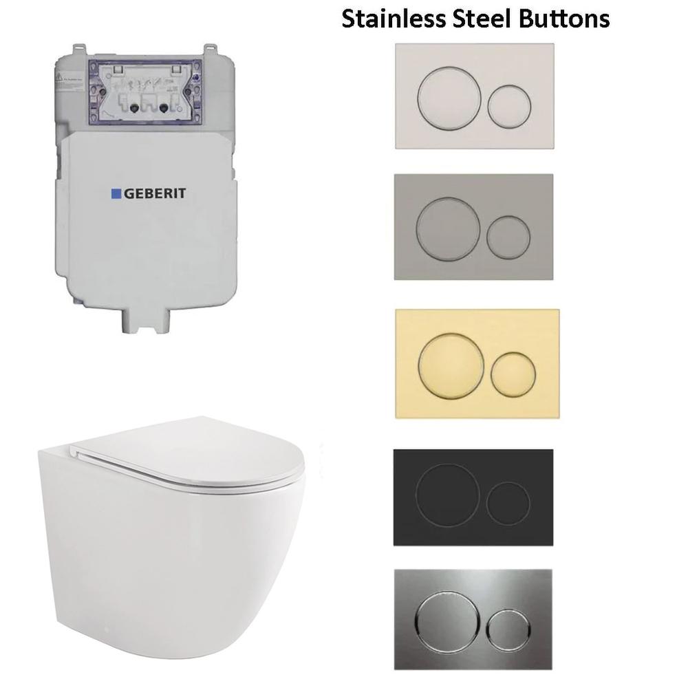 Geberit Sigma 8 In Wall Rimless Toilet Suite With Stainless Steel Colour Button - Bathroom Hub