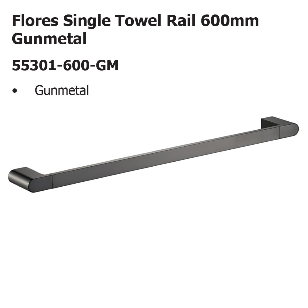 Flores Single Towel Rail 600mm Gunmetal 55301-600-GM - Bathroom Hub