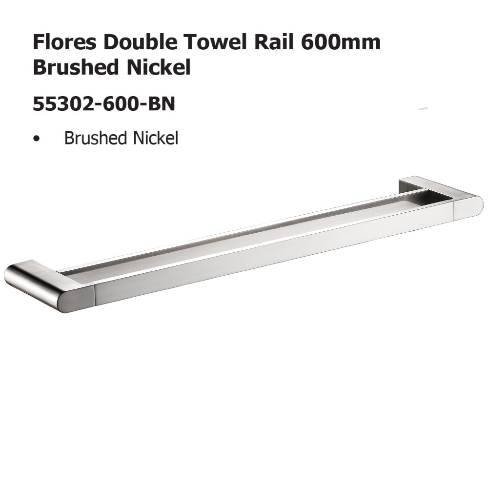 Flores Double Towel Rail 600mm brushed Nickel 55302-600-BN
