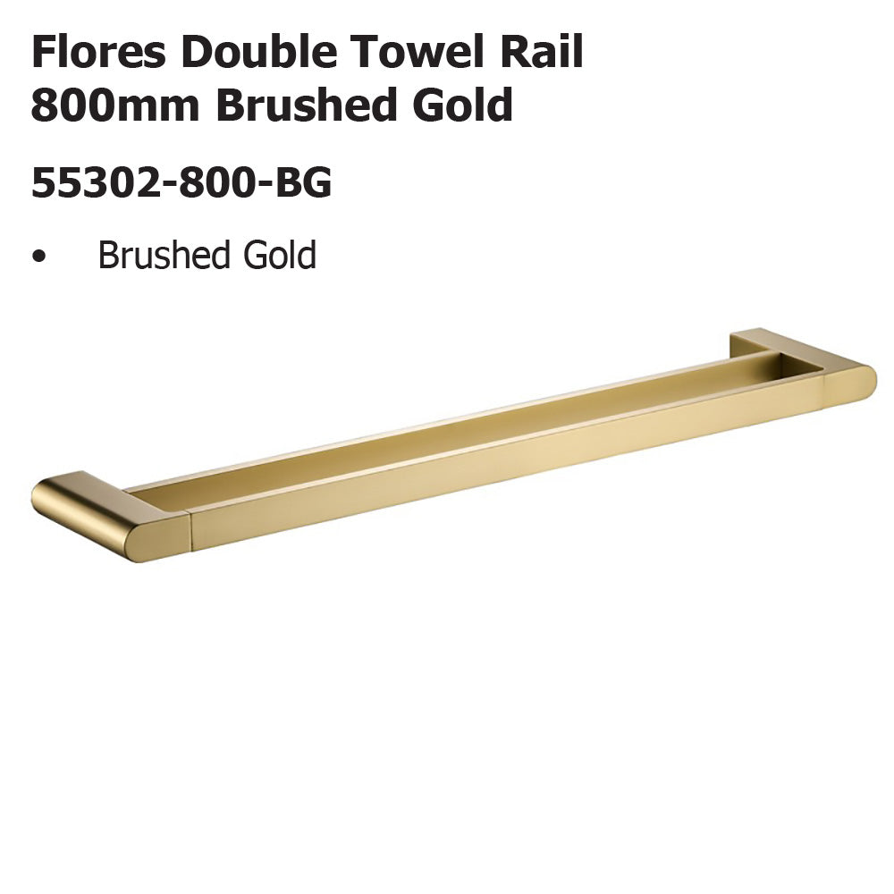 Flores Double Towel Rail 800mm Brushed Gold 55302-800-BG - Bathroom Hub