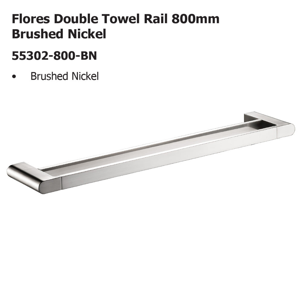 Flores Double Towel Rail 800mm Brushed Nickel 55302-800-BN - Bathroom Hub