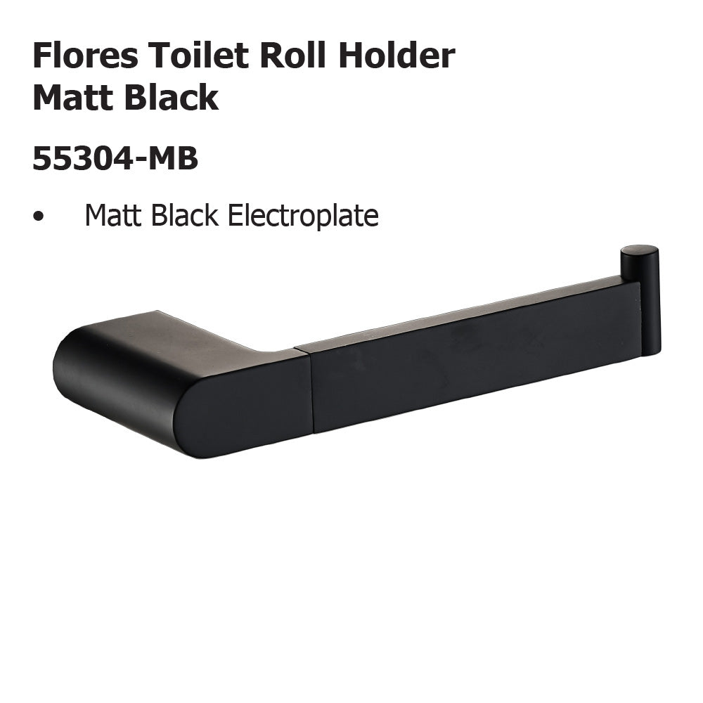 Flores Toilet Roll Holder Matt Black 55304-MB - Bathroom Hub