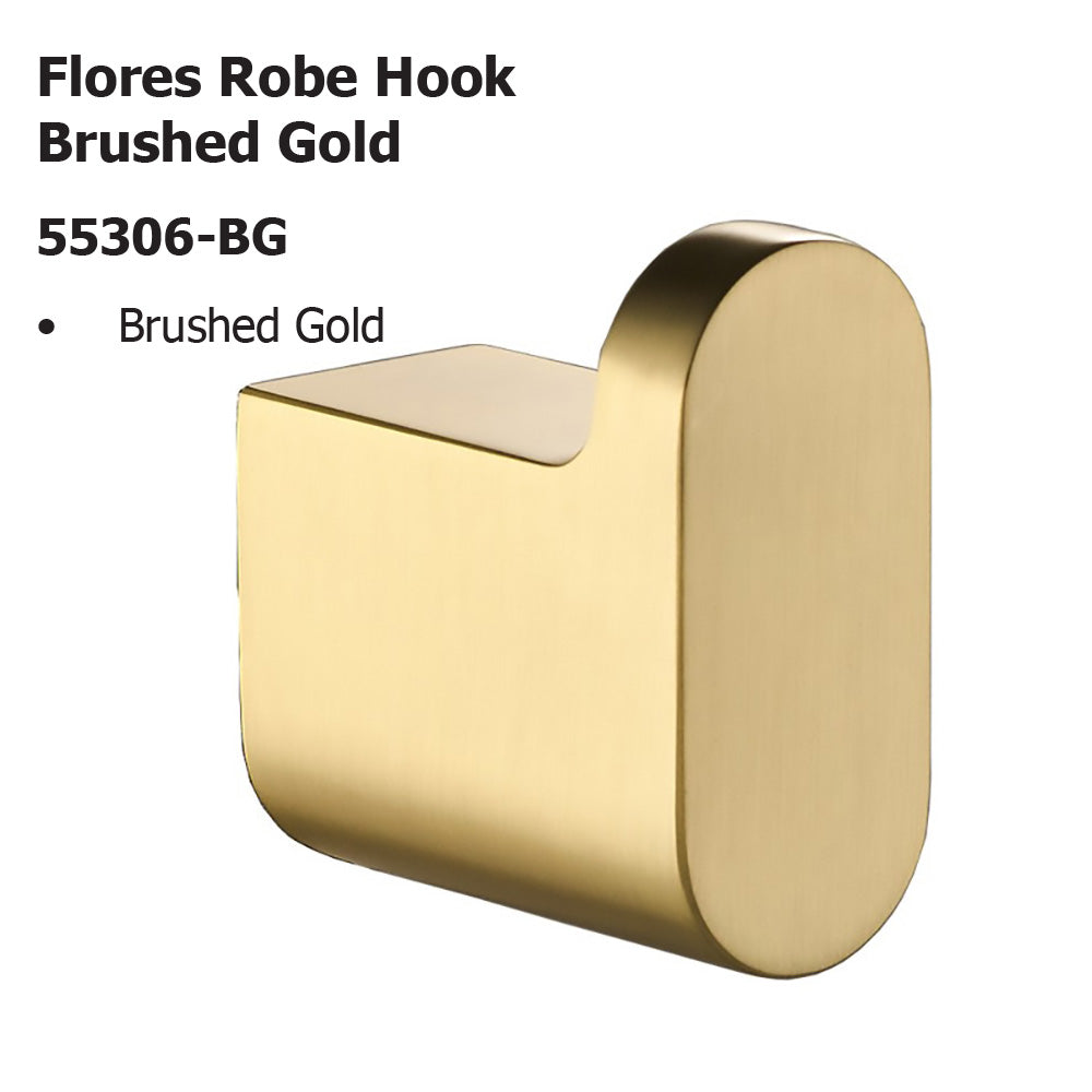 Flores Robe Hook Brushed Gold 55306-BG - Bathroom Hub