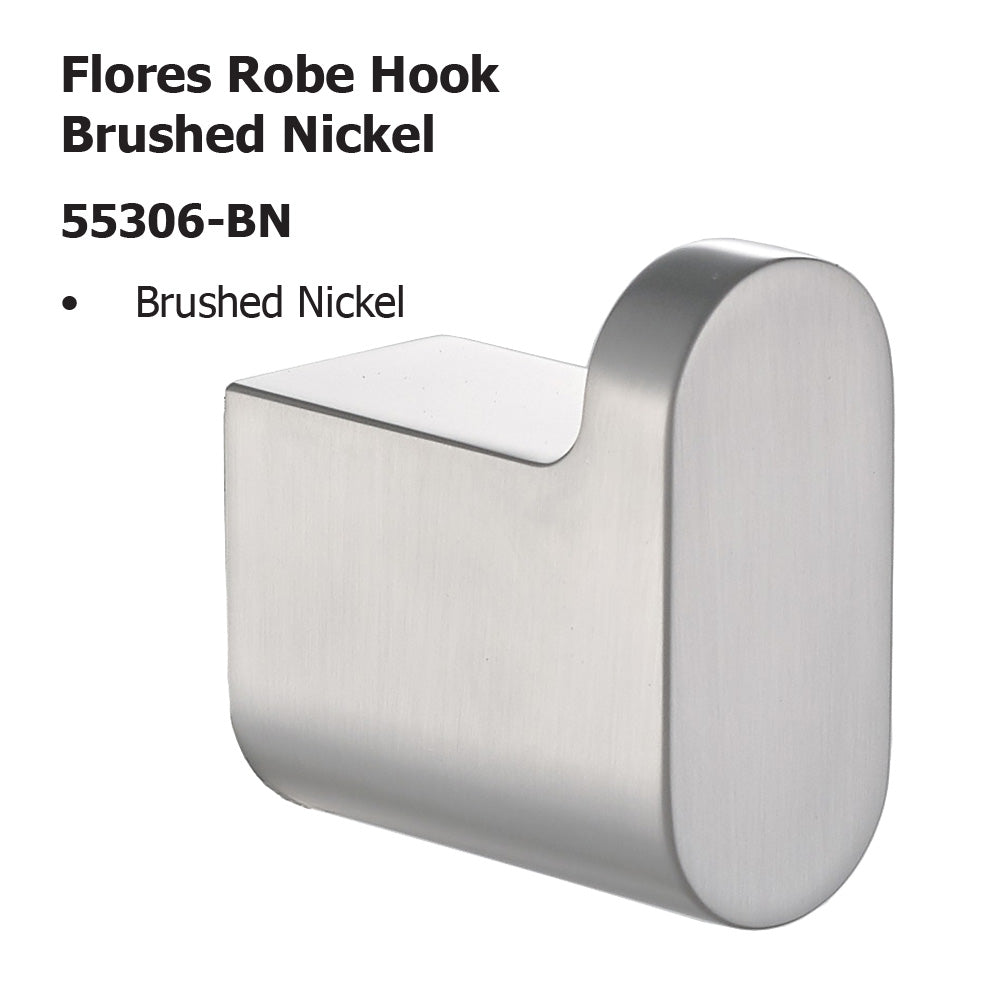 Flores Robe Hook Brushed Nickel 55306-BN - Bathroom Hub