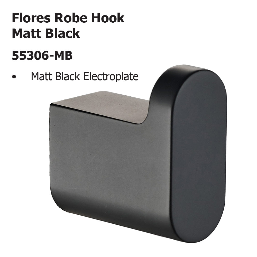 Flores Robe Hook Matt Black 55306-MB - Bathroom Hub